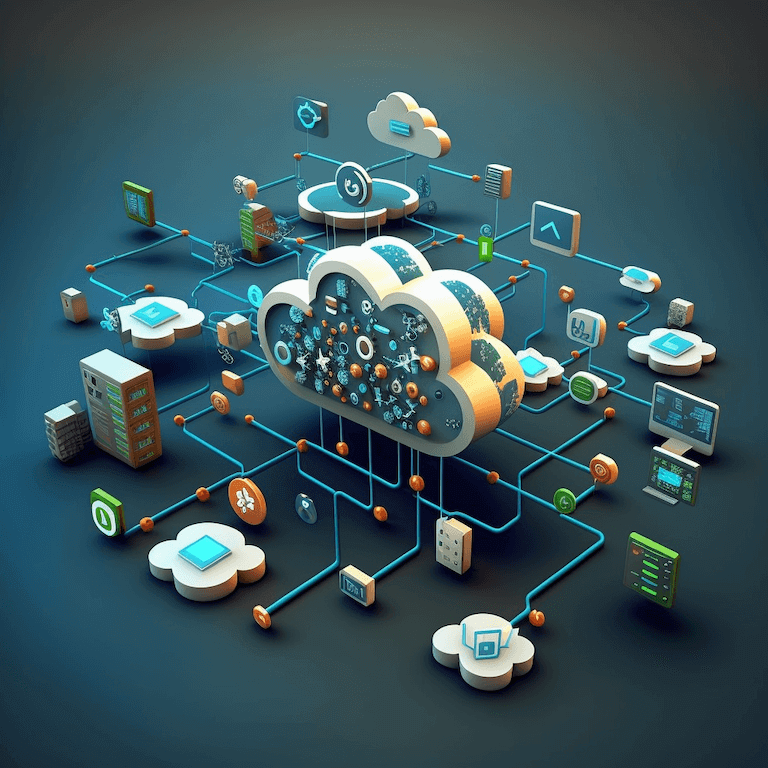 Illustration vernetzter Cloud-Dienste